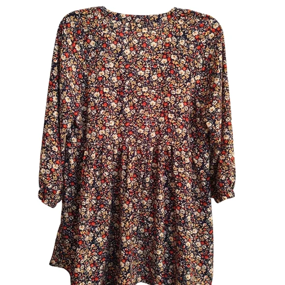 *SALE* EUC MELLODAY Navy Blue Floral Pullover Blouse Size M - Picture 2 of 6